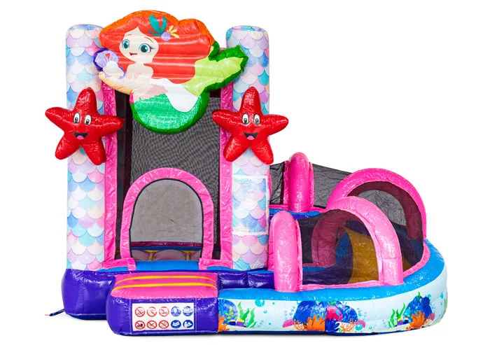Zeemeermin springkussen mini met glijbaan en waterbadje te huur
